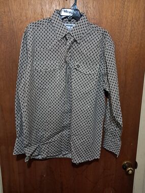 Wrangler Geometric Print Troubadour Pearl Snap Shirt - Brown & White